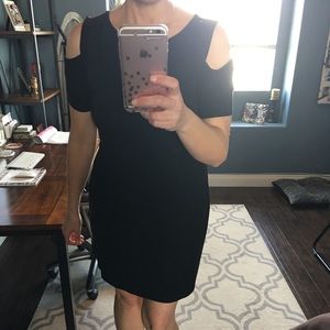 Black cold shoulder dress.